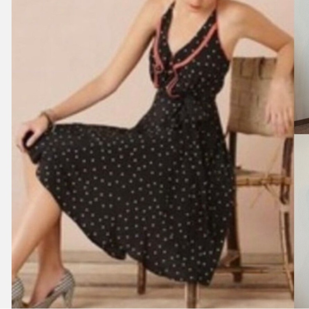 Anthropologie Black and Pink Backless Dress